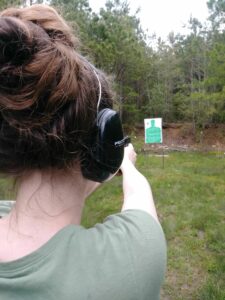 Smaller shooter at the range A smaller shooter demonstrating the isosceles stance with a pistol