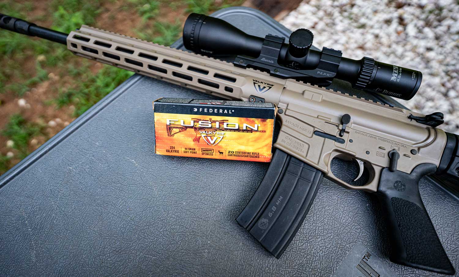 .224 Valkyrie carbine with Federal Fusion ammo on a shooting bench