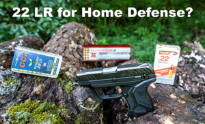 22lr pistol and ammo on display at a shooting range