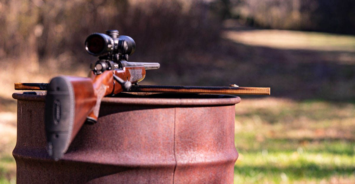 A 30-06 rifle barrel pointed down range