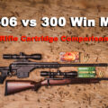 30-06 vs 300 Win Mag rifles and ammo side by side