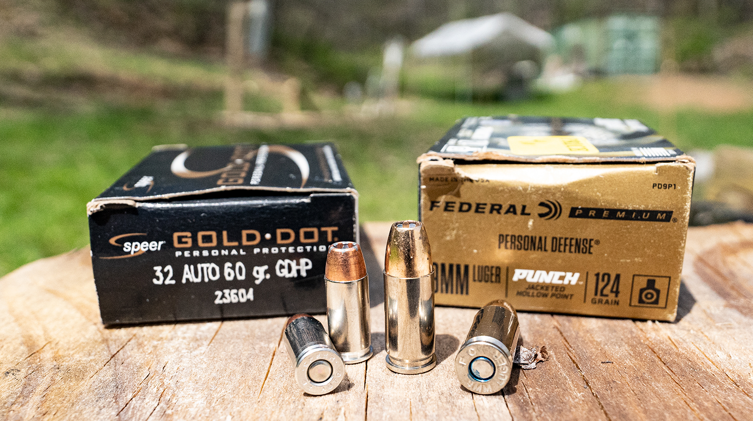 32 ACP next to larger 9mm ammo
