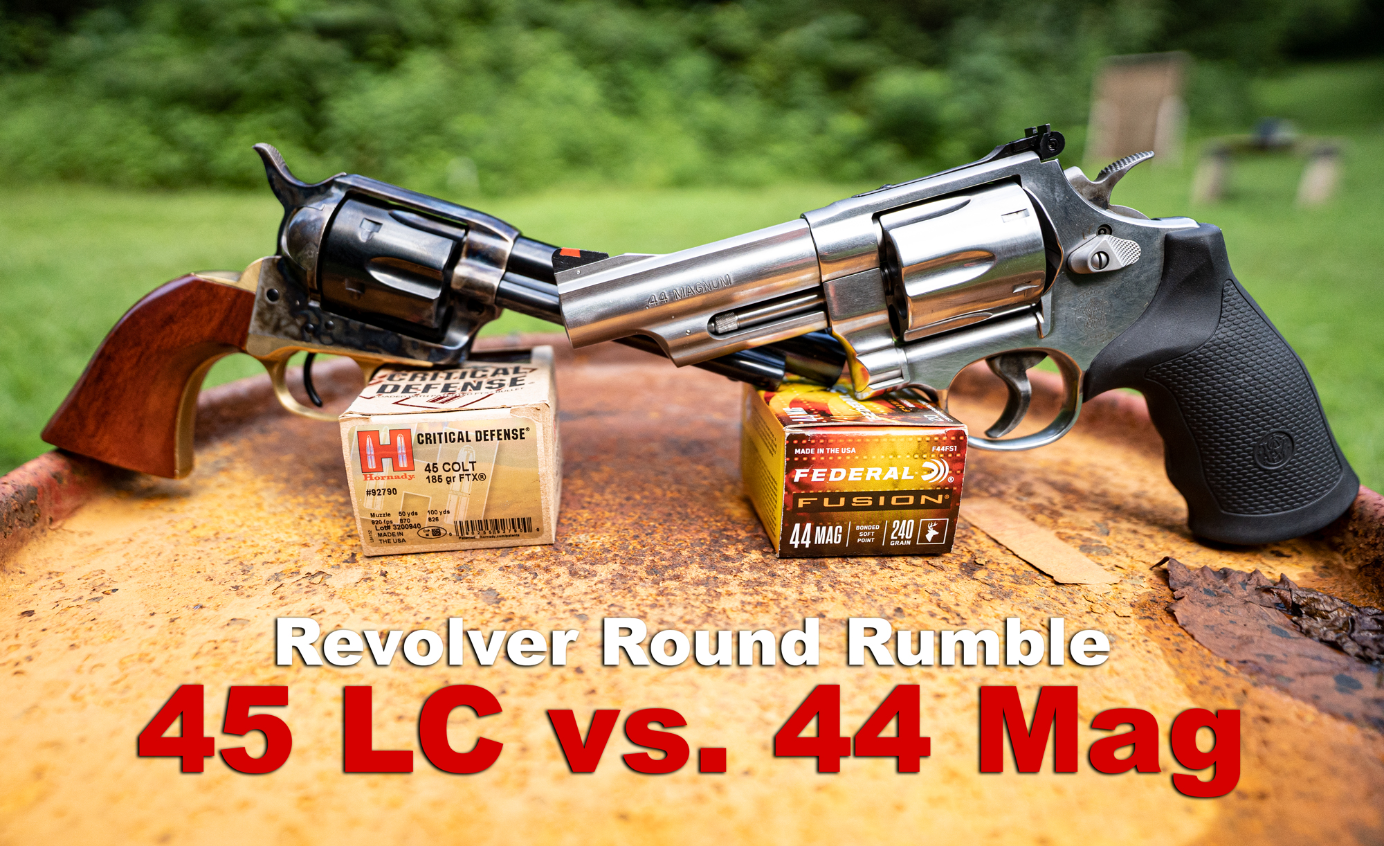 45 Long Colt vs 44 Magnum revolvers with ammo