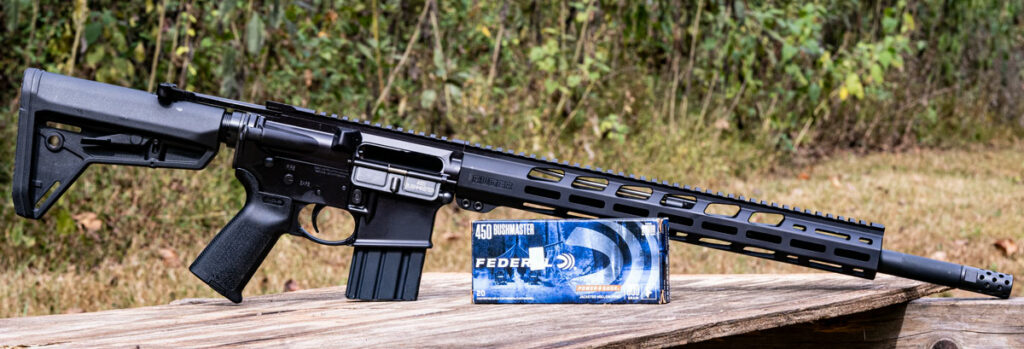AR style rifle chambered in 450 bushmaster with ammo
