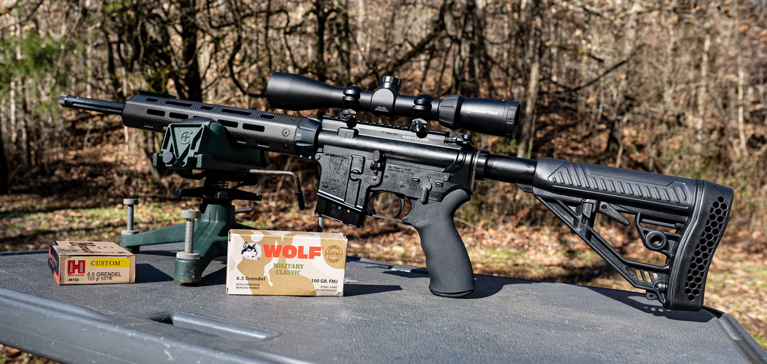 A 6.5 Grendel rifle made by Alexander Arms with ammunition at a shooting range