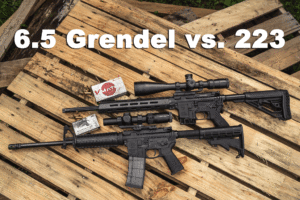 6.5 Grendel vs 223 rifles side by side with ammo boxes