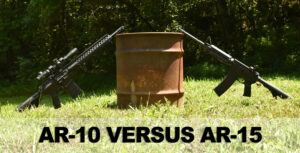 AR-15 vs AR-10 rifles displayed at a shooting range