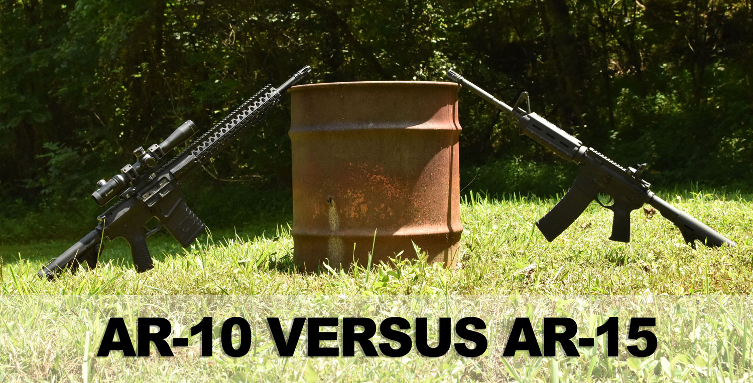 AR-15 vs AR-10 rifles displayed at a shooting range