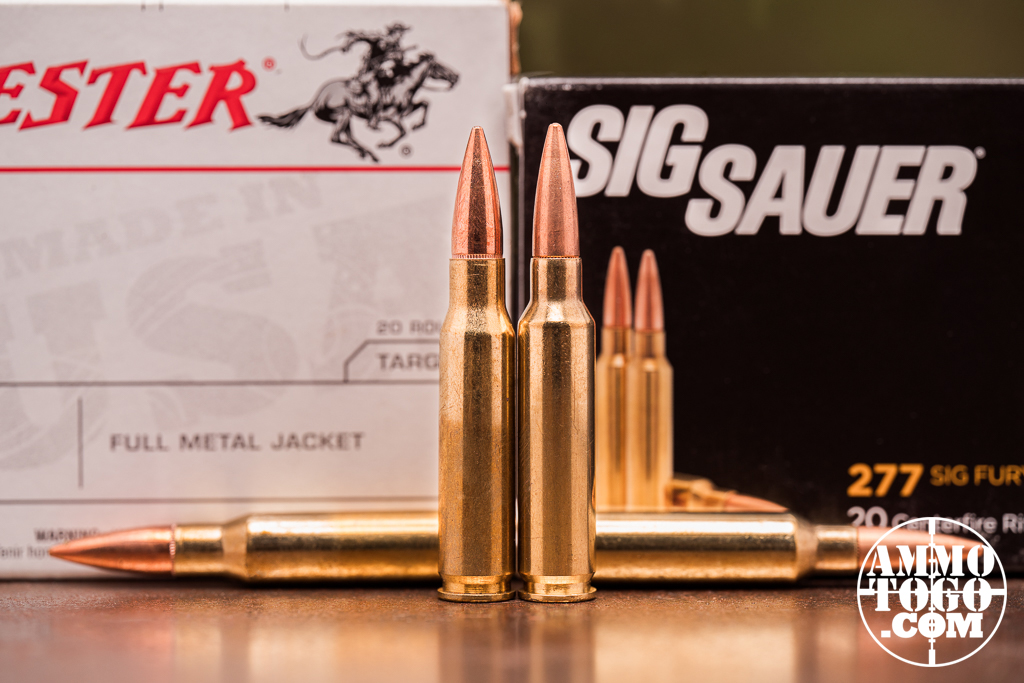 308 vs 277 Fury ammo .308 ammo side by side with 277 Fury ammo cartridges