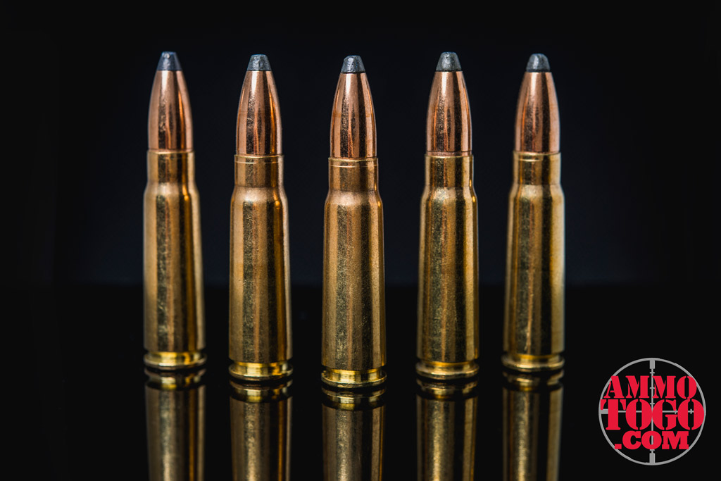 A row of soft point lead bullets