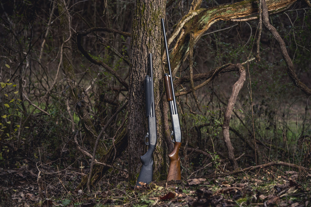 photo of a 12 gauge and a 16 gauge shotgun outdoors