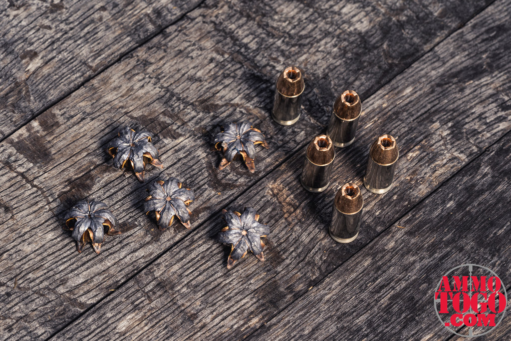 Winchester Ranger T Self-Defense Ammo expanded photo of Winchester Ranger Talon +P, 230-grain HP outside on barn wood