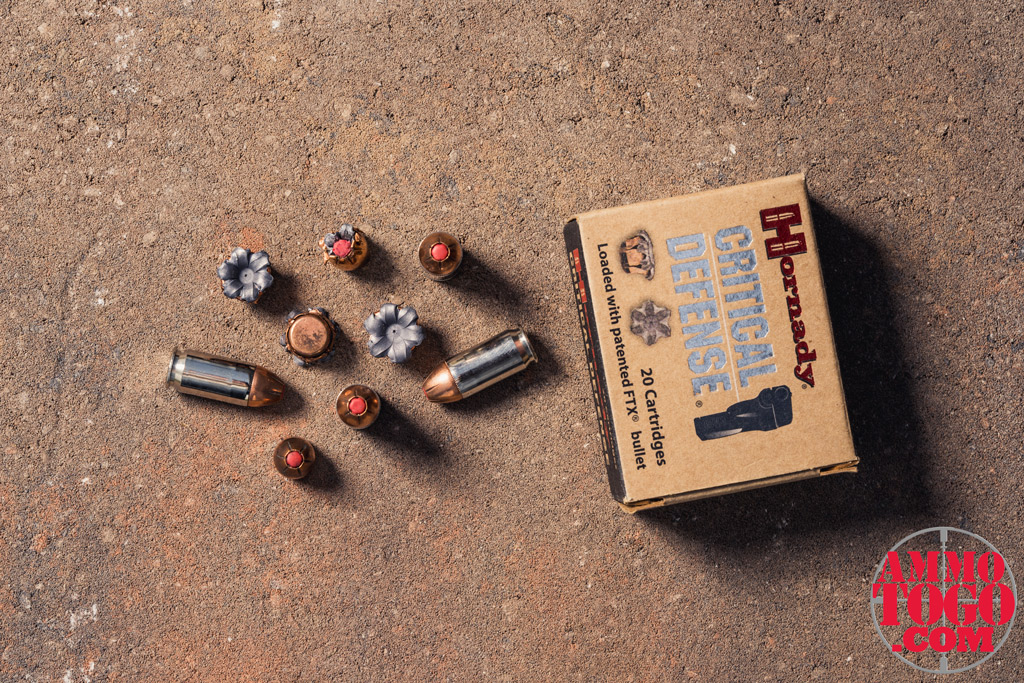 Hornady Crtical Defense expanded ammo A box of Hornady Critical Defense 185-grain HP ammunition outside