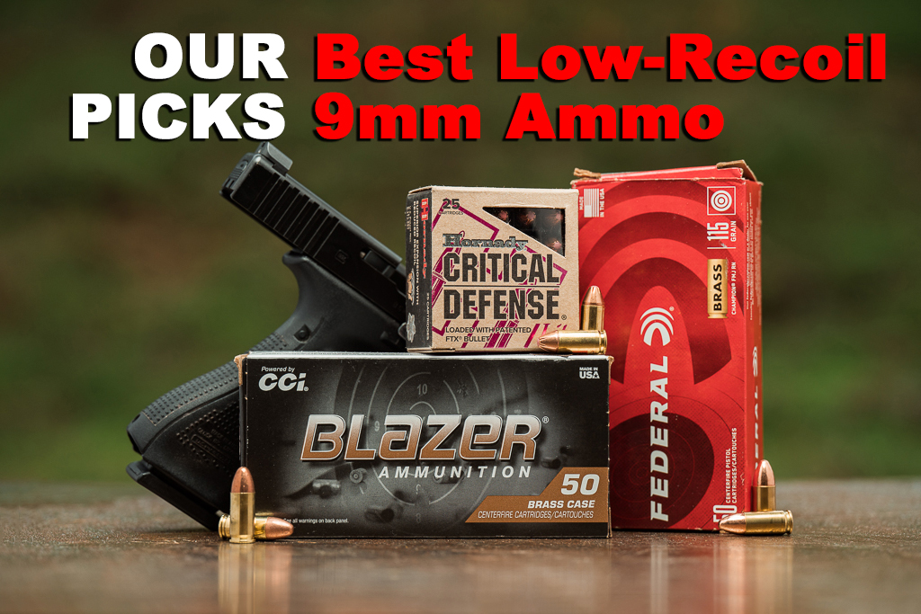 Best low recoil 9mm ammo displayed with pistol at a shooting range