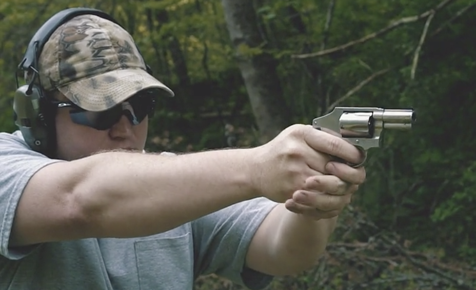 Firing a 357 magnum revolver at the shooting range