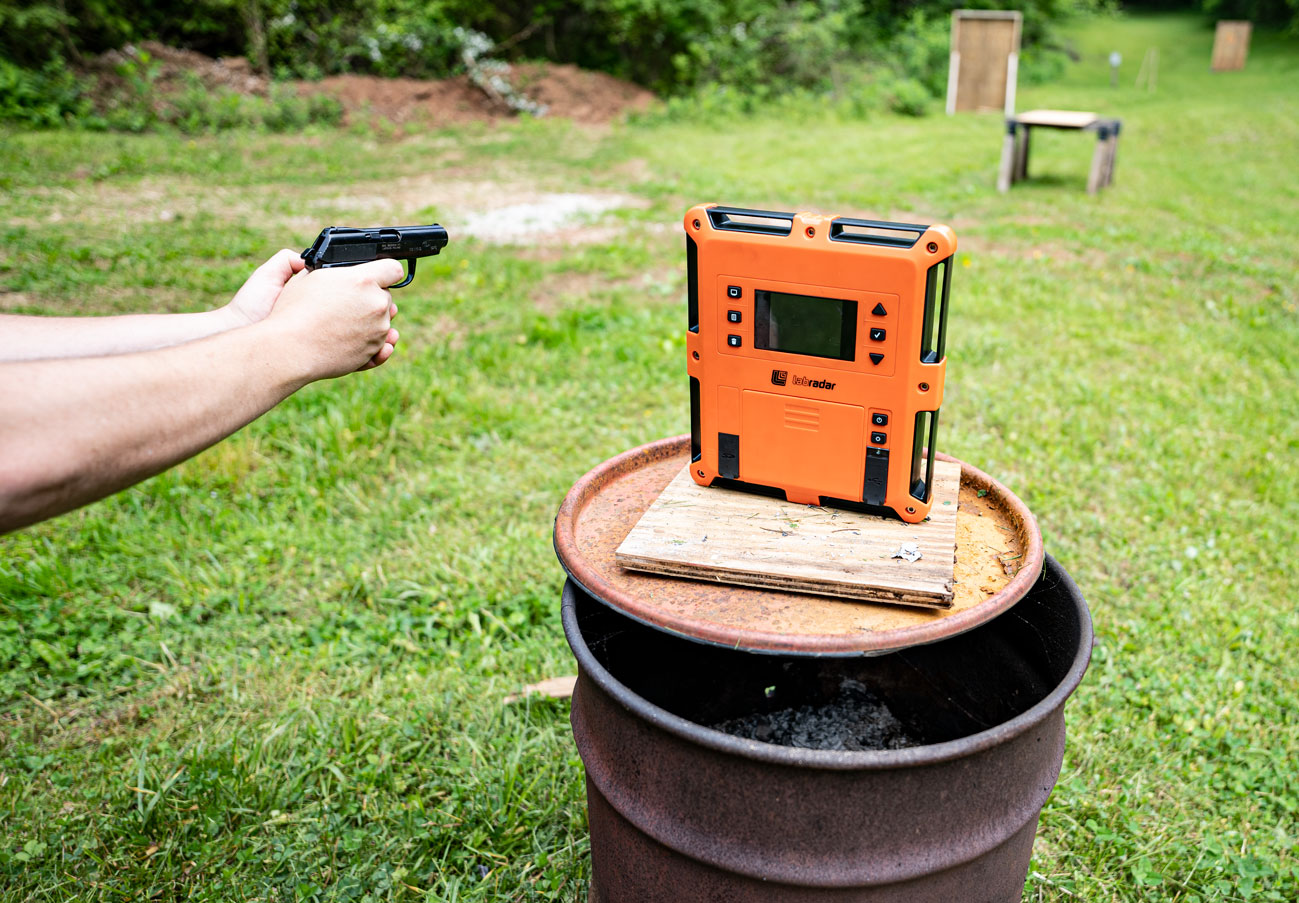 Chronograph testing ammo at the shooting range