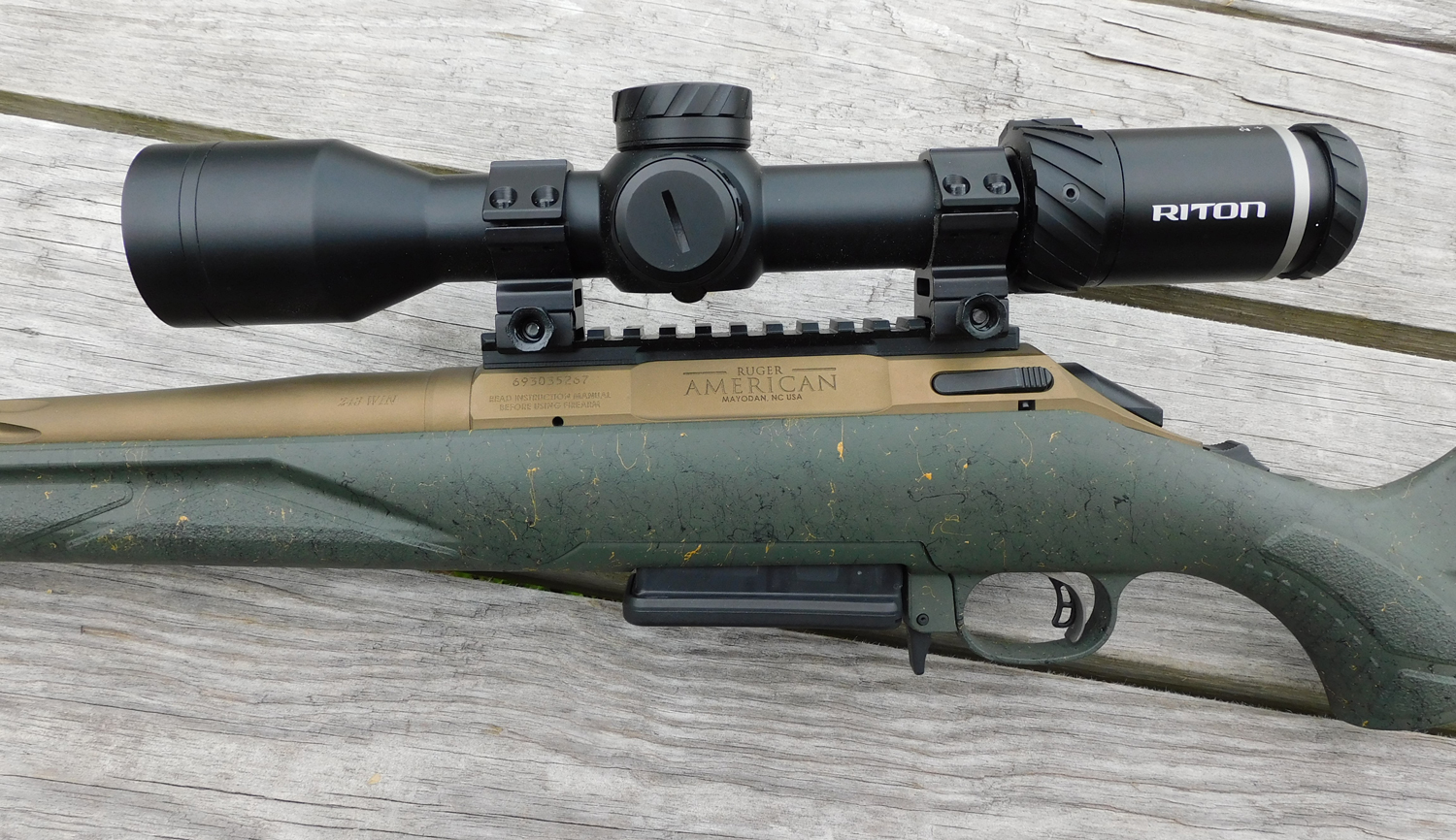 A close up of the rifle's receiver