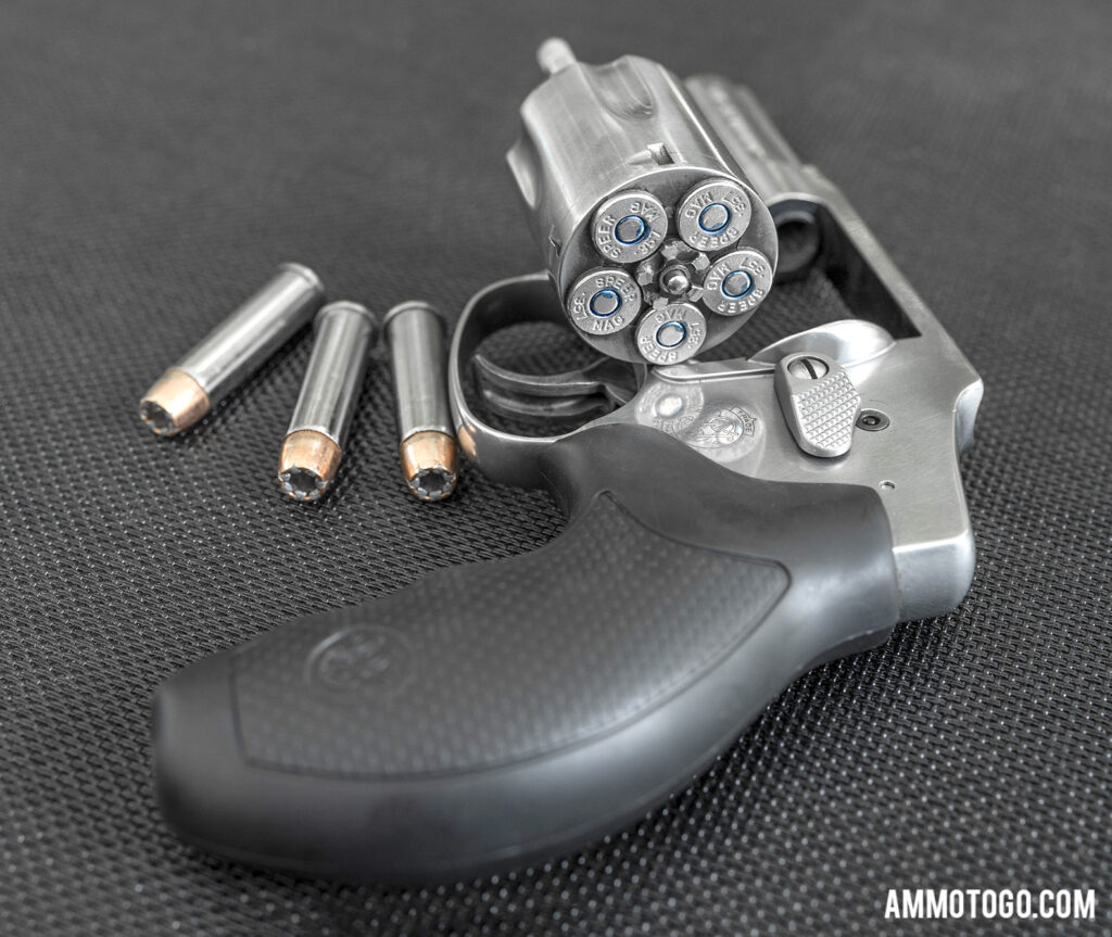Smith & Wesson Revolver loaded with hollow point ammunition