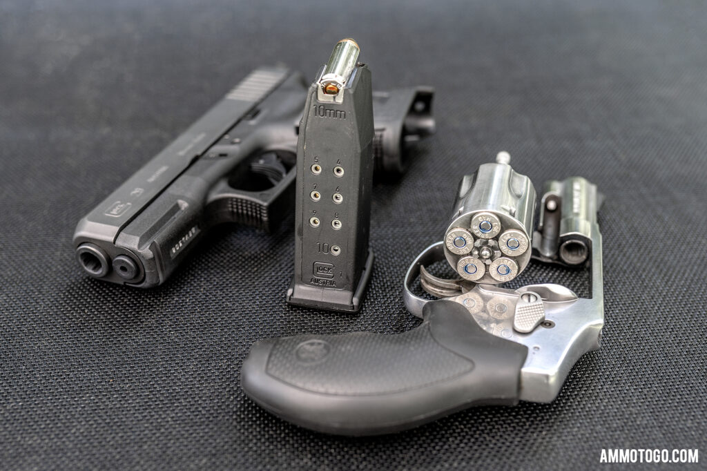 Ammunition capacity of a 357 magnum revolver compared to a 10mm glock handgun