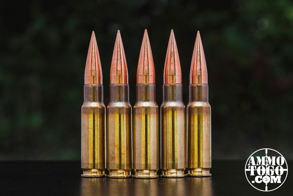 8.6 blackout ammunition lined up and displayed