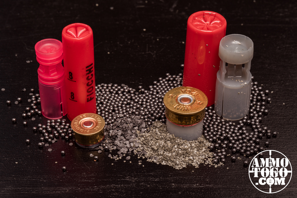 Dissected 28 gauge and 12 gauge shotshells side by side