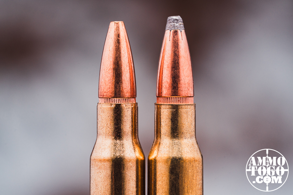 150 grain vs 168 grain A close up of a loaded 150 grain and 168 grain bullet side by side