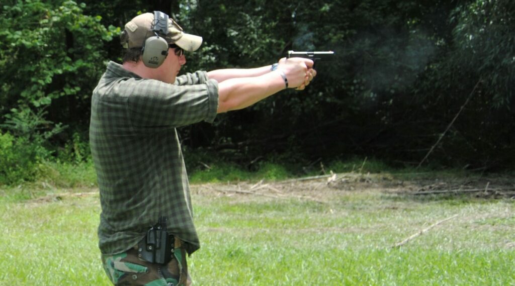 Firing the Glock 17 at a shooting range
