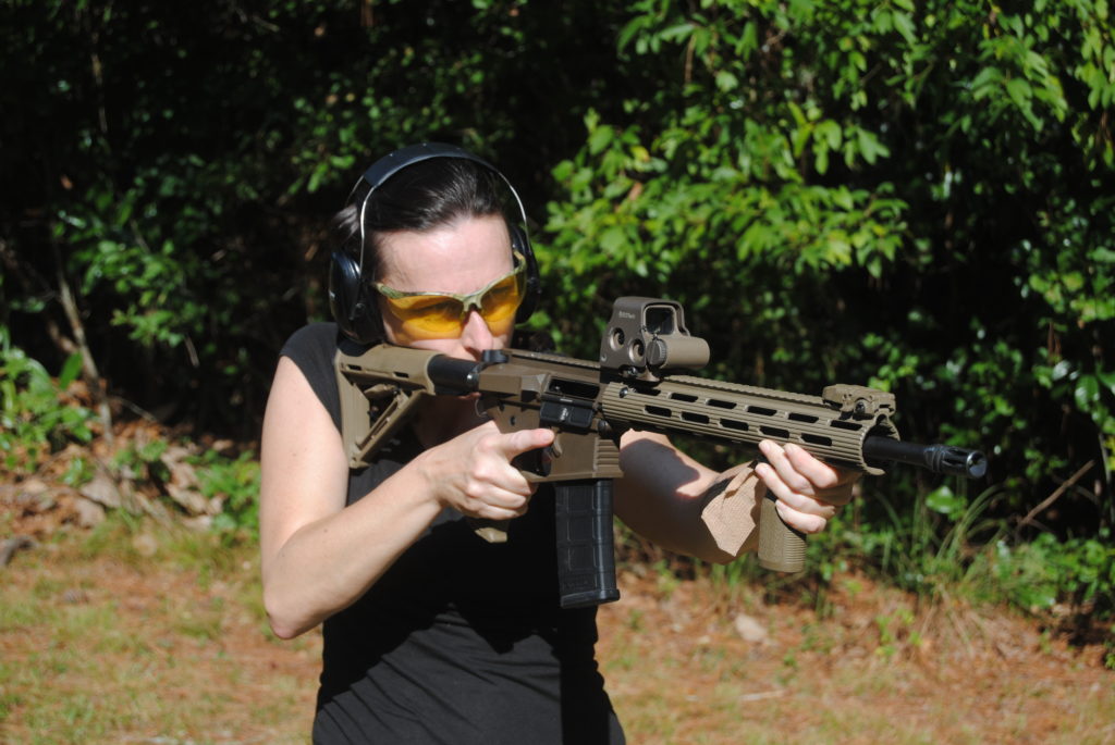 The author shooting a carbine at the range