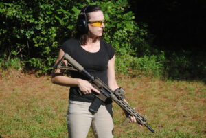 Alice, the author, shooting an AR-15 at the range