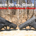Glock 26 vs Glock 43 pistols at a shooting range