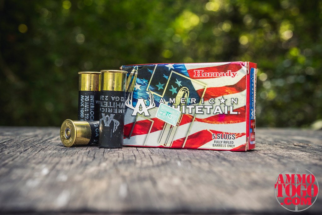 hornady american whitetail 12 gauge sabot slug shotgun ammo photo of hornady 12 gauge sabot slug shotgun ammo sitting outside