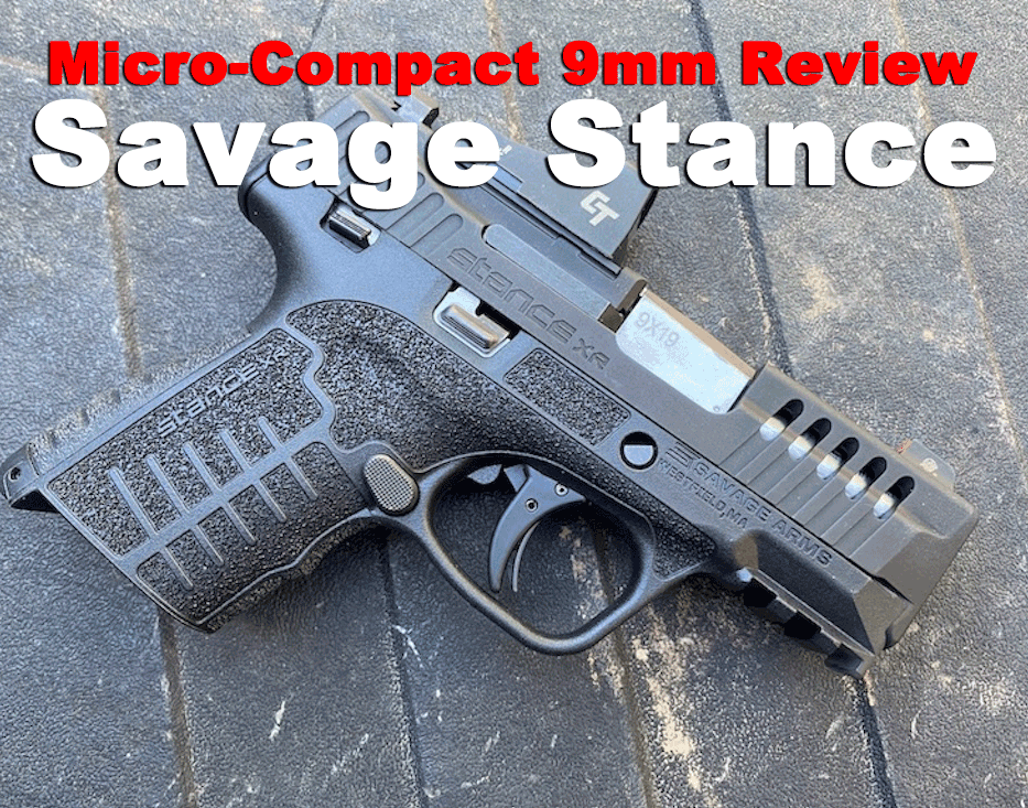 Savage Stance pistol displayed at a shooting range