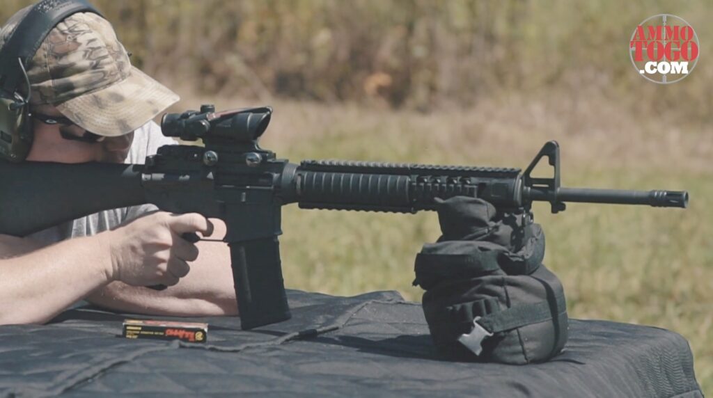 Firing .223 in an AR-15 at the shooting range.