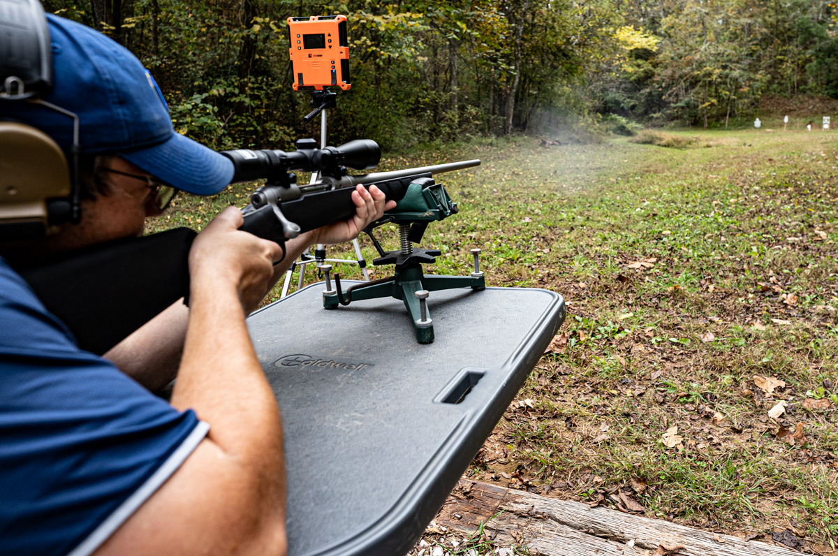 Shooting a 22-250 rifle at the range and measure ballistic properties