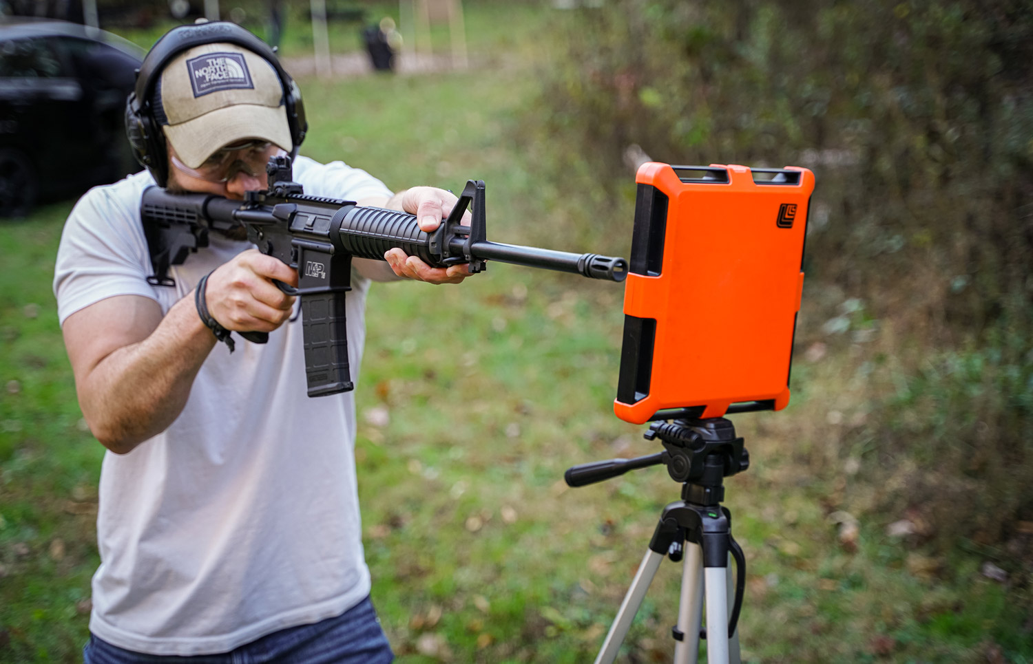 Shooting 5.56 with an AR-15 at a shooting range
