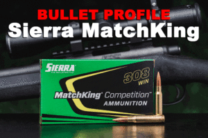 A box of Sierra MatchKing ammo in front of a 223 rifle