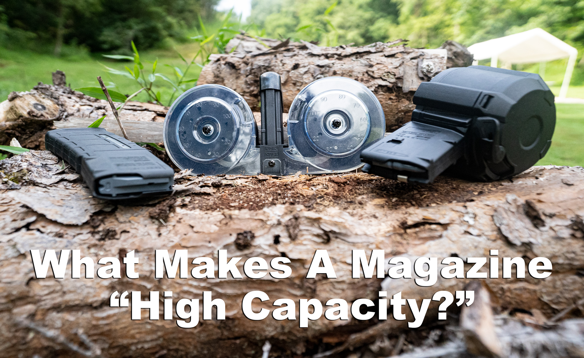 magazines and "high capacity" magazines on display at a shooting range