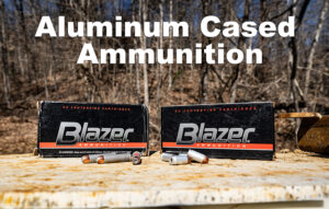Aluminum Cased Ammo displayed at a shooting range