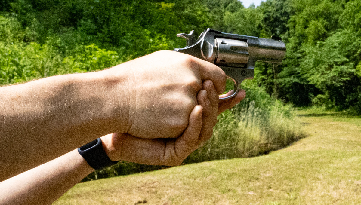 firing a snubby at a shooting range