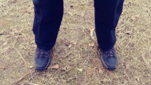 Isosceles stance Isosceles stance demonstrated at a shooting range