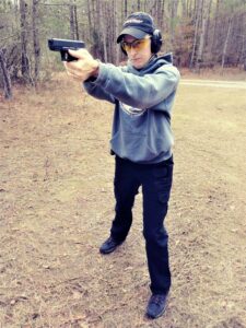 The author demonstrating the chapman stance