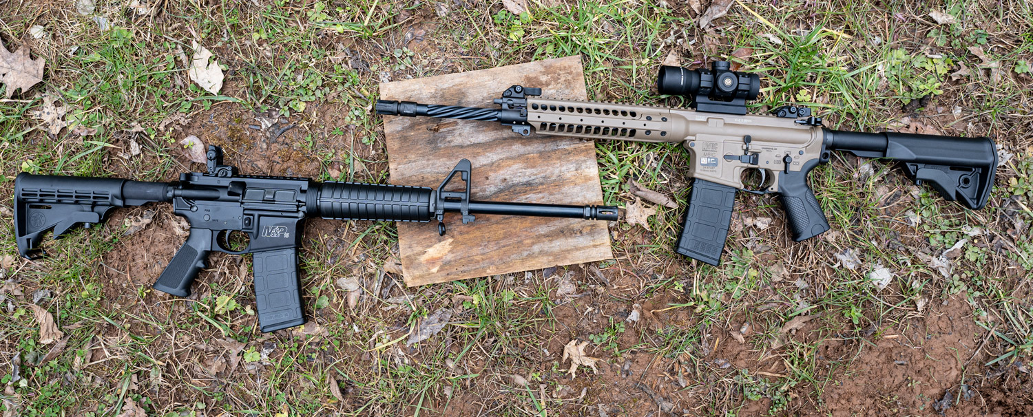 A fluted vs non-fluted barrel AR-15 rifle side by side