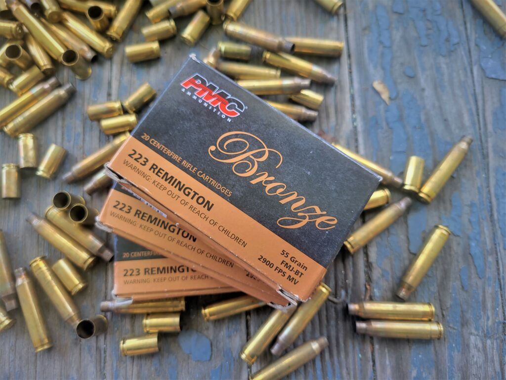 PMC Bronze 223 ammo at a shooting range