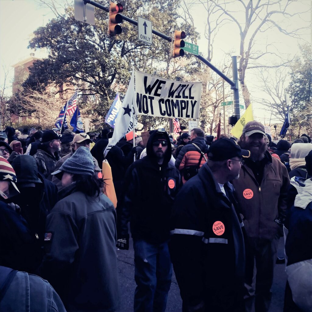crowd of gun rights supporters and signs